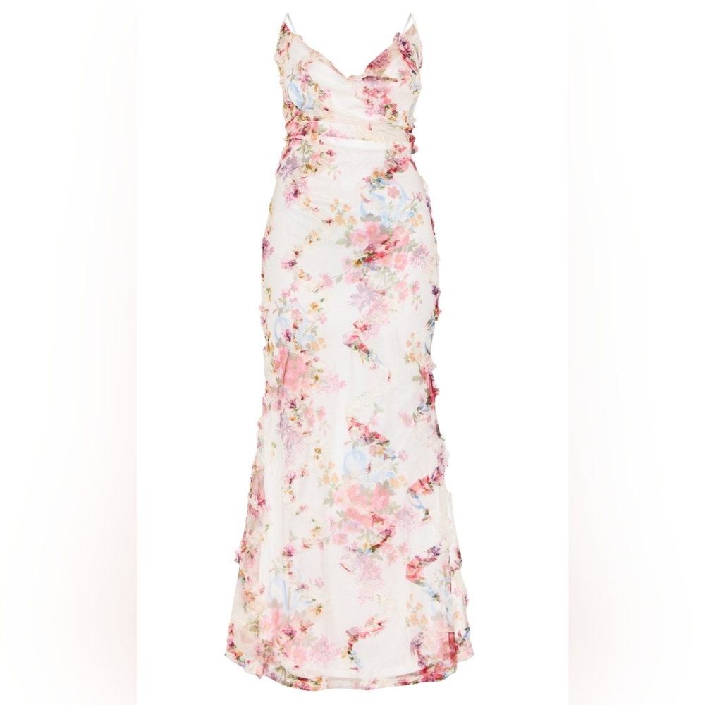 NWT Multi Floral Textured Cowl Neck Maxi Dress Size 16 - Picture 5 of 8
